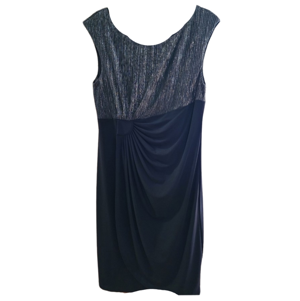 Connected Apparel Women's Size 14 Midi Black and Shimmer Dress